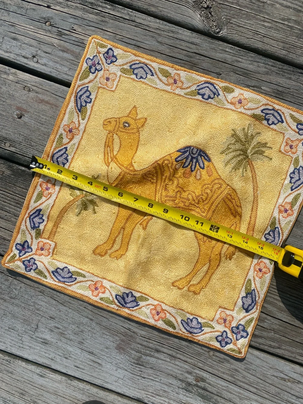 Embroidered Camel Accent Pillow Cover in Golden Yellow